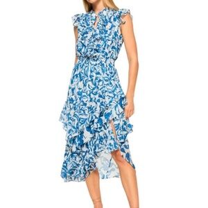 MISA Los Angeles Blue Floral Ruffle High-Low Dress